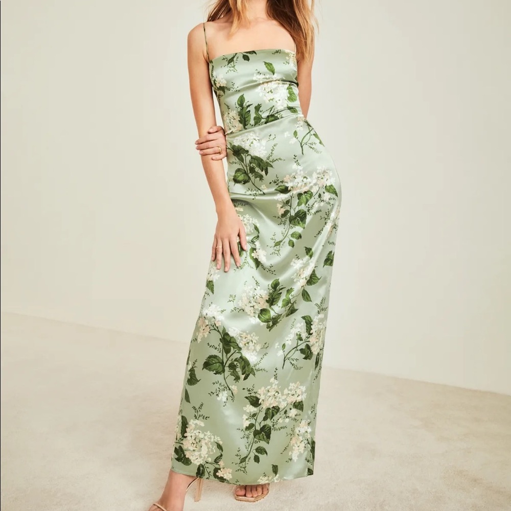 Reformation Frankie Silk Dress - Tea Garden